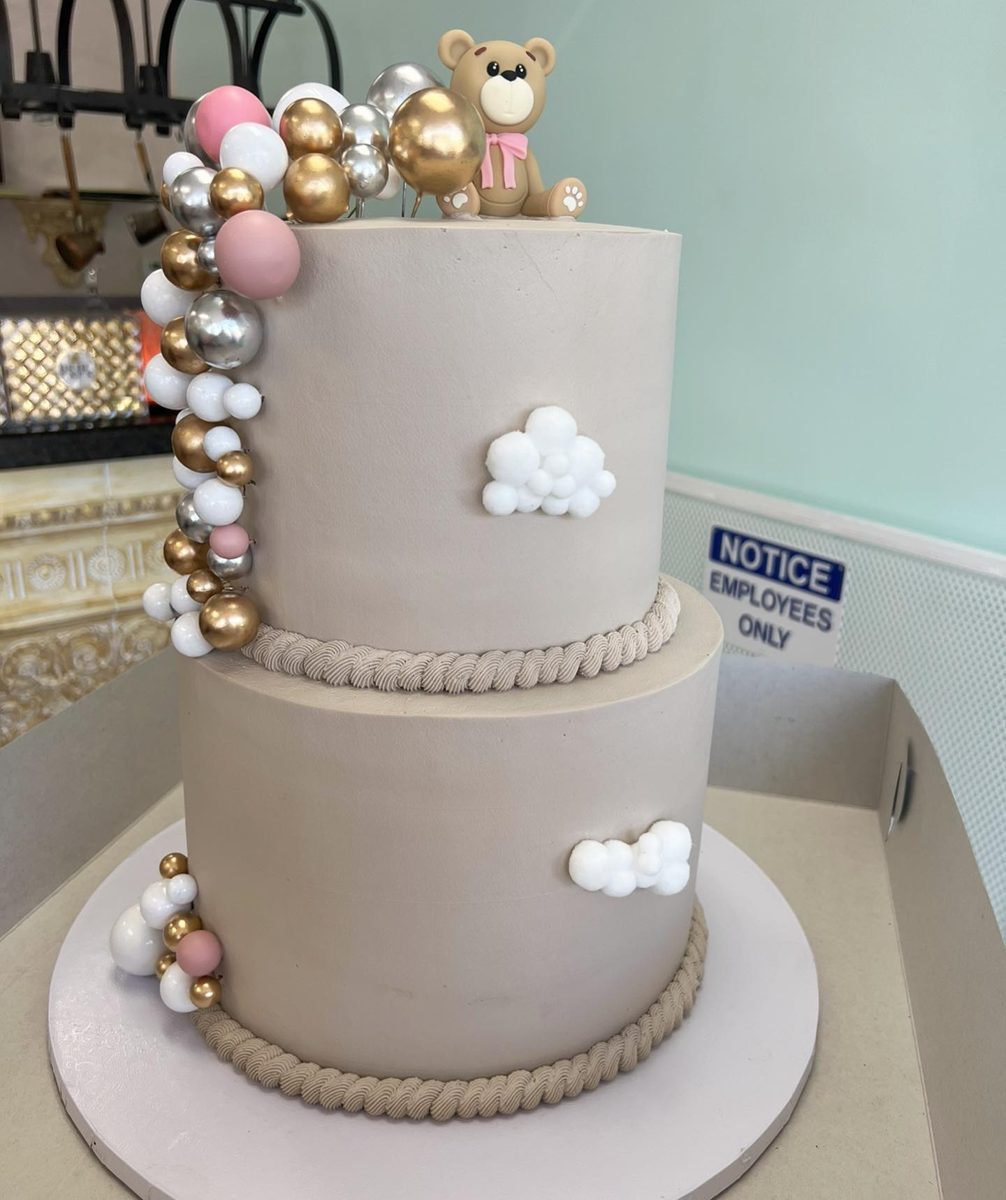 Teddy Bear Cake With Metallic Spheres from Tarzana Bakery