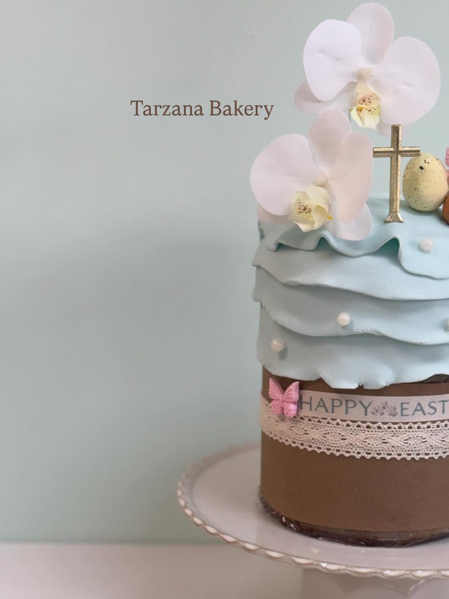 Blue Ruffled Easter Bread with Orchids from Tarzana Bakery