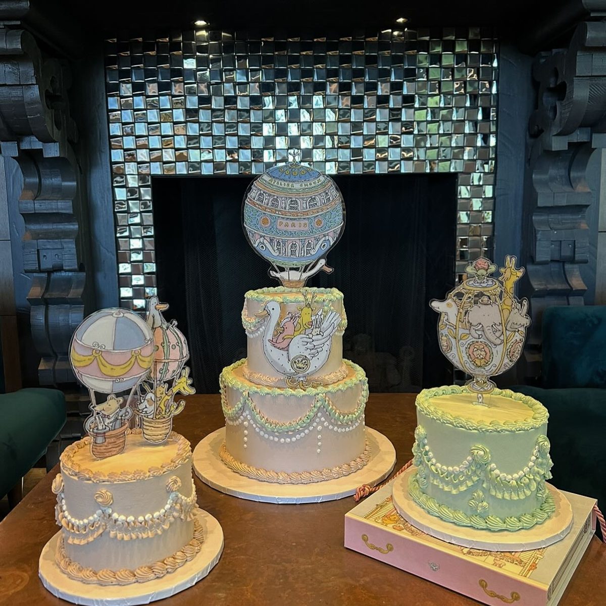 Pastel Cakes With Balloon And Animal Toppers from Tarzana Bakery