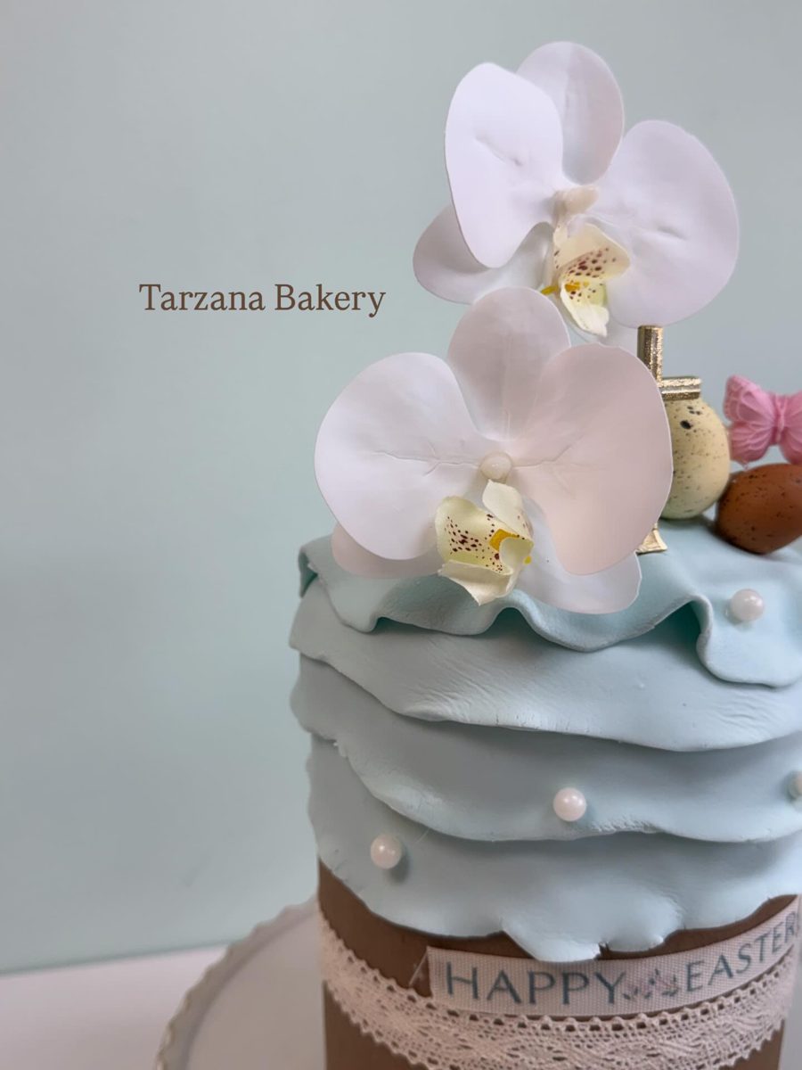 Orchid Easter Bread with Pale Blue Ruffles from Tarzana Bakery
