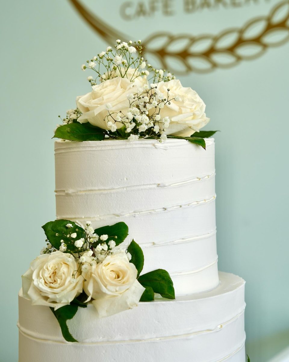 White Rose Cake With Green Foliage from Tarzana Bakery