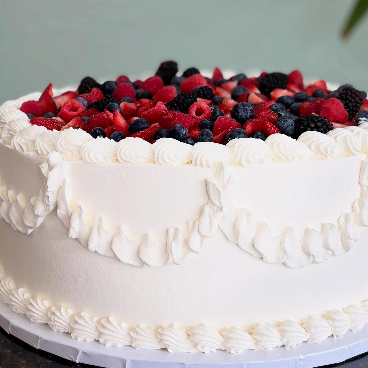 Mixed Berry Cake With White Piping from Tarzana Bakery