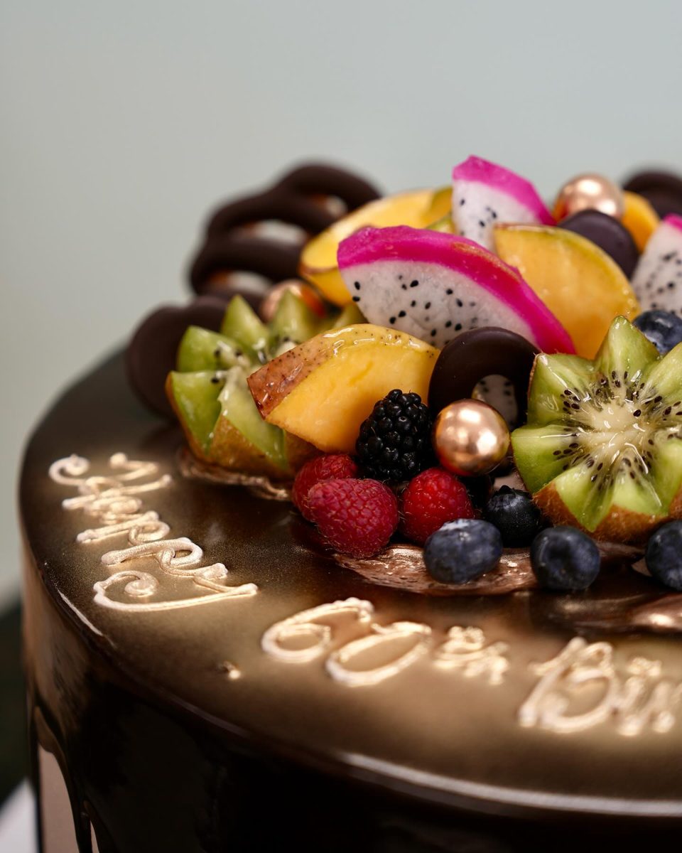 Gold Cake with Fruit and Berries from Tarzana Bakery