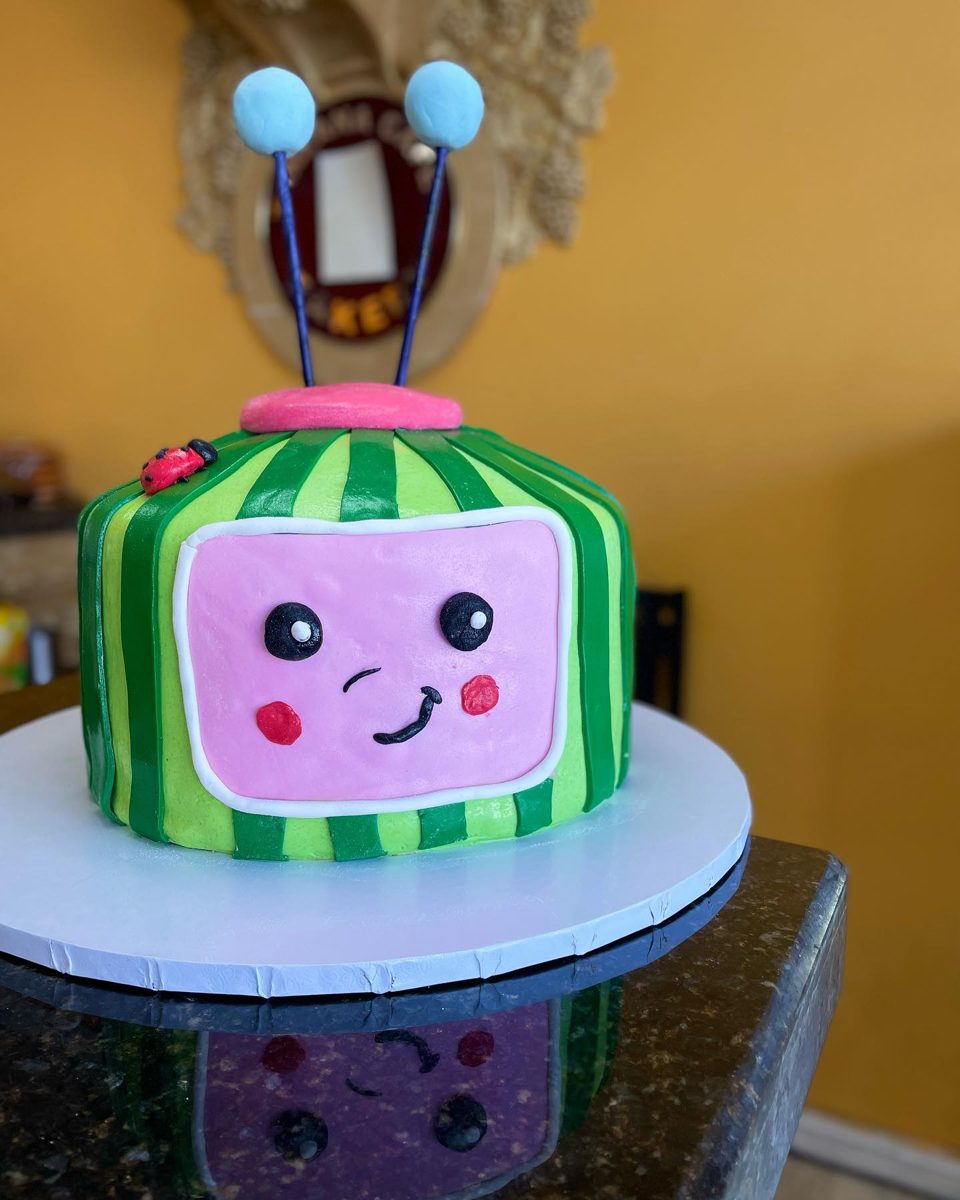 Green Striped Smiling Television Cake from Tarzana Bakery
