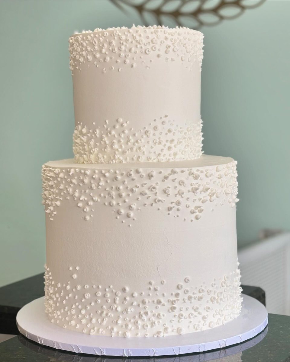 White Two Tier Cake with Textured Dots from Tarzana Bakery