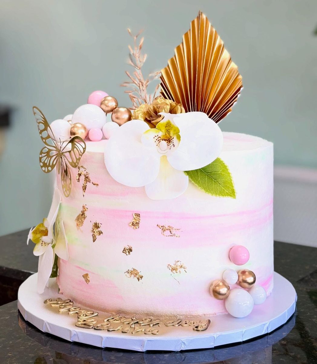 Pink Orchid Cake with Gold Butterfly from Tarzana Bakery