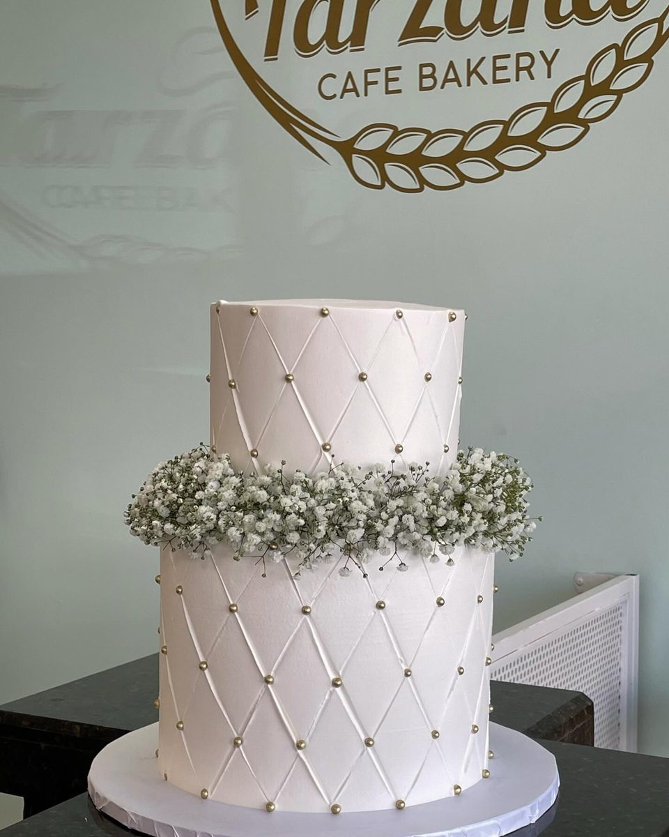 Two-Tier Cake With Quilting and Flowers from Tarzana Bakery