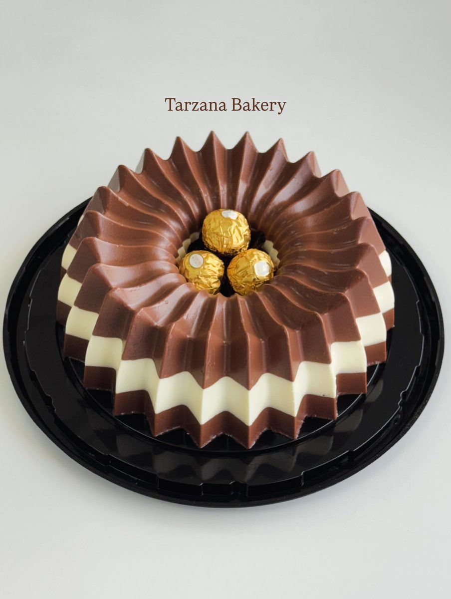 Fluted Ring Dessert with Gold-Wrapped Decorations from Tarzana Bakery